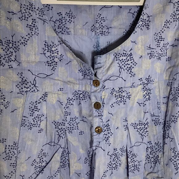 Chai Women's Summer Sleeveless Cotton Shift Dress Blue Floral Size L Comfy - Picture 5 of 9